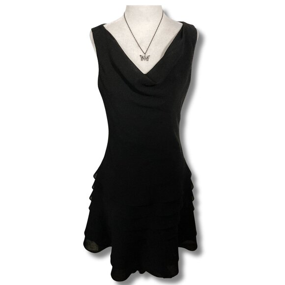 JOSEPH RIBKOFF Black sleeveless cowl neck tiered a-line dress ~ SMALL goth dress - Picture 1 of 15
